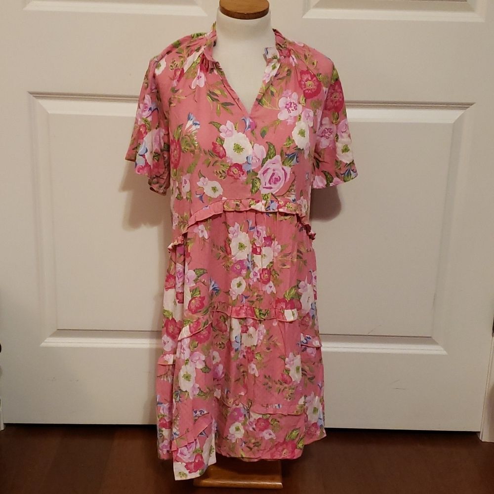 Matilda Jane Enchanted Garden Fresh Floral Ruffle Sleeve Tiered Dress Size M NEW
